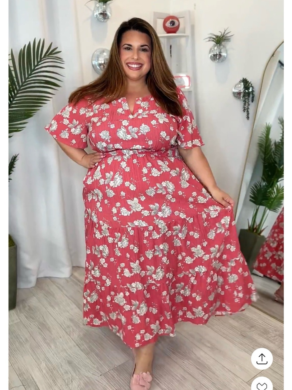 Plus Coral Pink Floral Tiered Maxi Dress